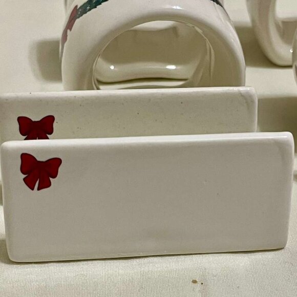 Vintage 1980s Hostess “Christmas Bows & Boughs” Ceramic Napkin Ring & Place Card - Picture 6 of 9